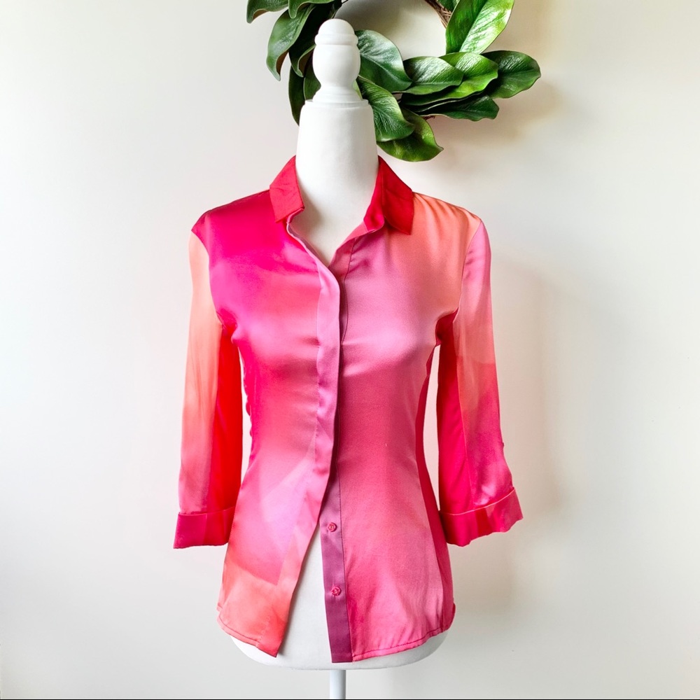 Elie Tahari Silk Blend Snap Front Blouse